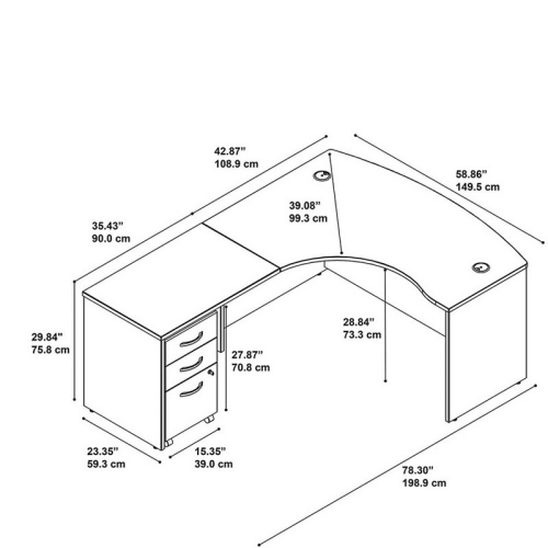 Bush Business Furniture Series C 60" Left 3 Drawer L Desk in Hansen Cherry