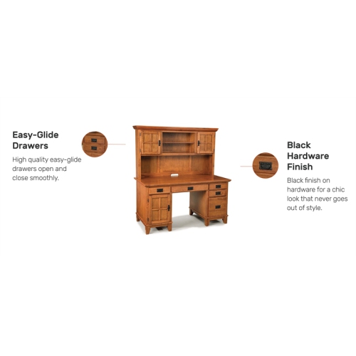 Homestyles Arts & Crafts Wood Pedestal Desk with Hutch in Brown