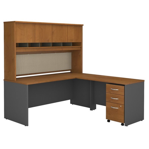 BBF  Series C 72W L Shaped Desk With Storage In Natural Cherry - Engineered Wood