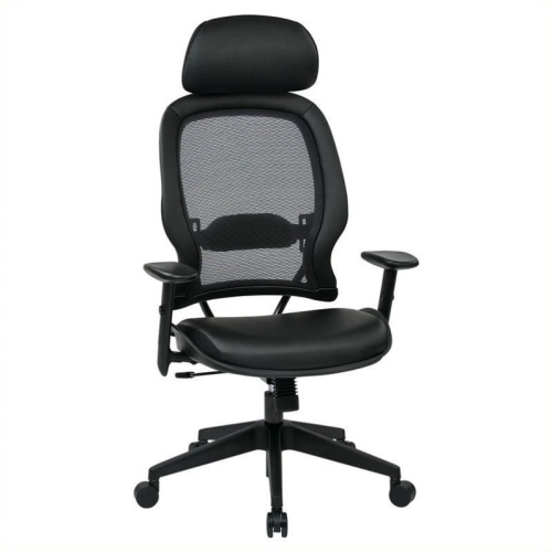 OFFICE STAR Professional Air Grid Black Chair With Bonded Leather Seat Adjustable Headrest