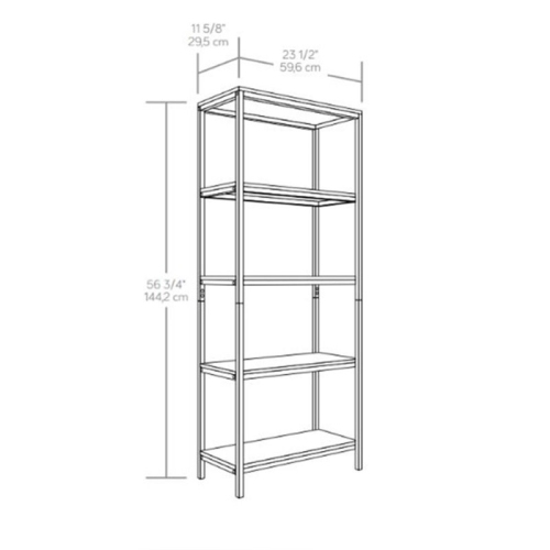 Sauder North Avenue Engineered Wood/Metal 4-Shelf Bookcase in Charter Oak