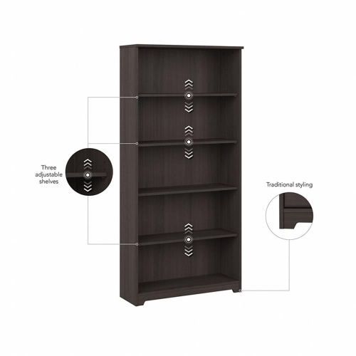 Cabot 5 Shelf Tall Bookcase in Heather Gray - Engineered Wood