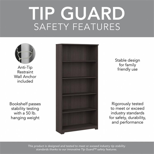 Cabot 5 Shelf Tall Bookcase in Heather Gray - Engineered Wood