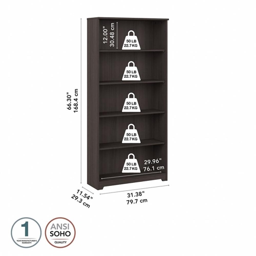 Cabot 5 Shelf Tall Bookcase in Heather Gray - Engineered Wood