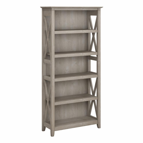 Bush Furniture Key West 5 Shelf Bookcase in Washed Gray