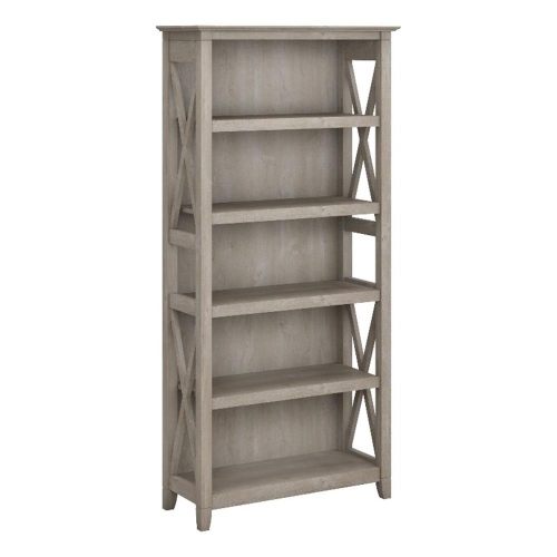 Bush Furniture Key West 5 Shelf Bookcase in Washed Gray