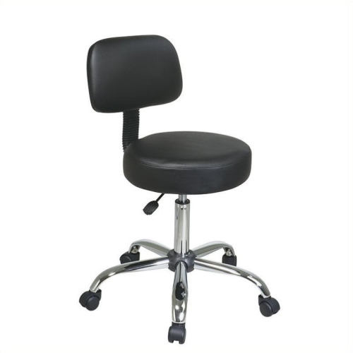 Black Pneumatic Drafting Chair with Stool and Back with Vinyl Seat