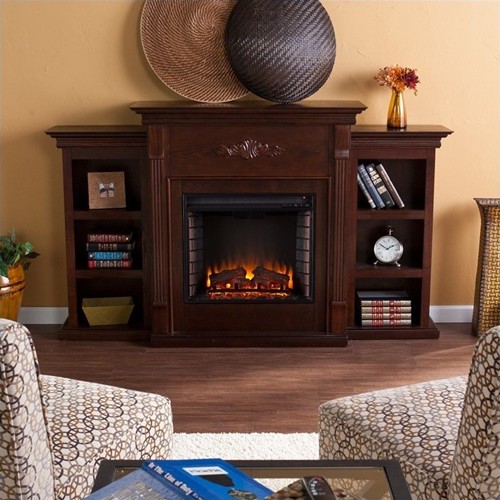 Southern Enterprises Fredricksburg Electric Fireplace w/ Bookcases in Espresso