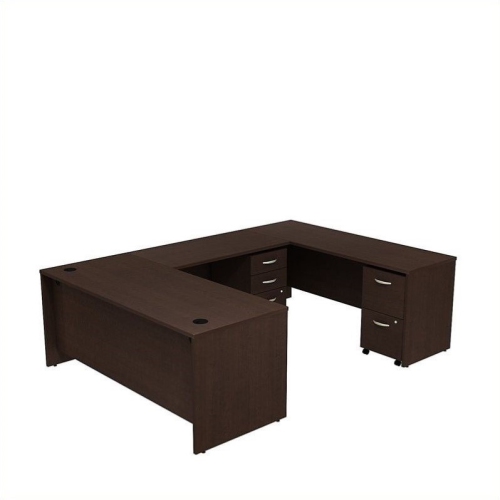 BBF Series C 72W U Shaped Desk With File Cabinets In Mocha Cherry - Engineered Wood