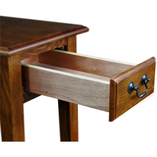 Leick Furniture Wood Chairside Lamp Table with Drawer in Medium Oak Finish