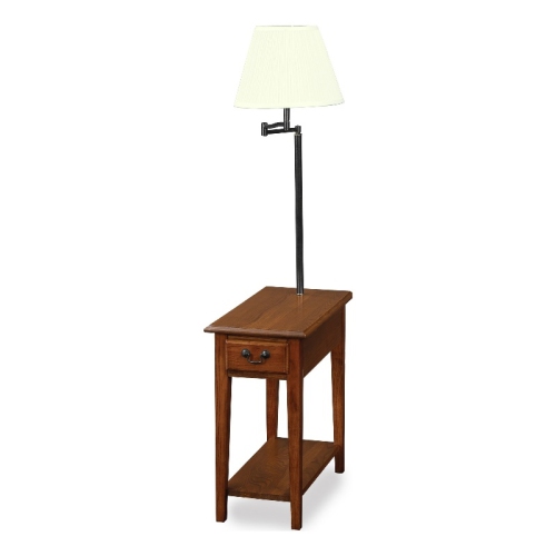 Leick Furniture Wood Chairside Lamp Table with Drawer in Medium Oak Finish