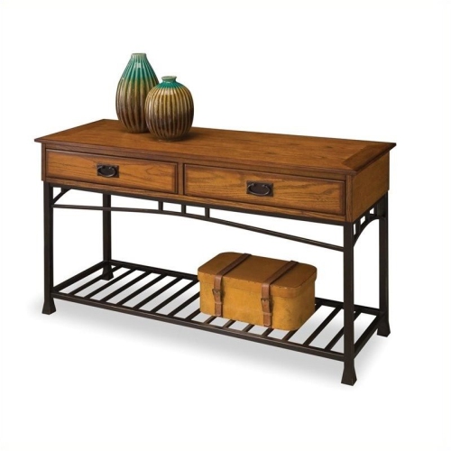 HOMESTYLES  Modern Craftsman Wood Console Table In Brown