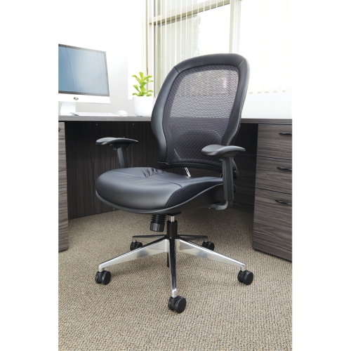 Air Grid Black Back Office Chair with Bonded Leather Seat