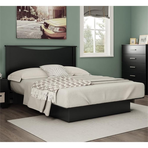 South Shore Gramercy Full Queen Platform Bed with Drawer in Pure Black