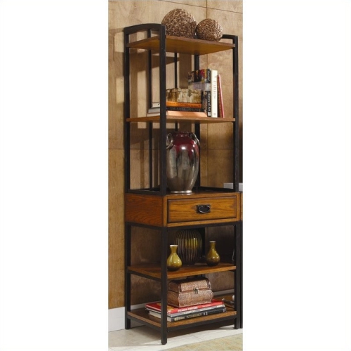 Homestyles Modern Craftsman Wood Media Tower in Brown