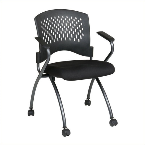 OFFICE STAR  Set Of 2 Deluxe Folding Chair With Ventilated Plastic Wrap Around Back In Black