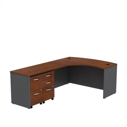 Series C 60W Bow Front L Desk with Drawers in Hansen Cherry - Engineered Wood