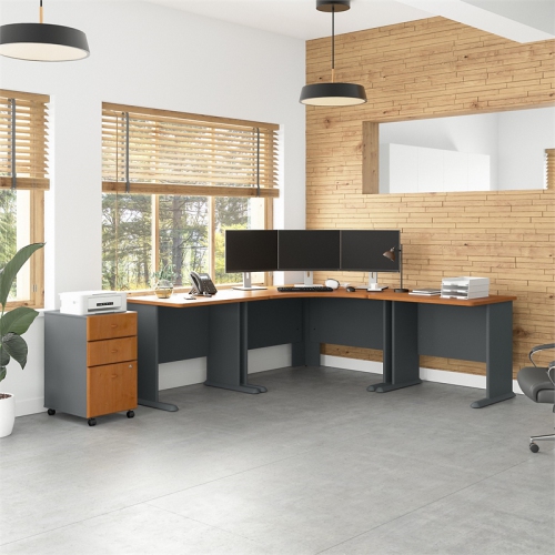 Series A 84W x 84D Corner Desk with Mobile File in Cherry - Engineered Wood