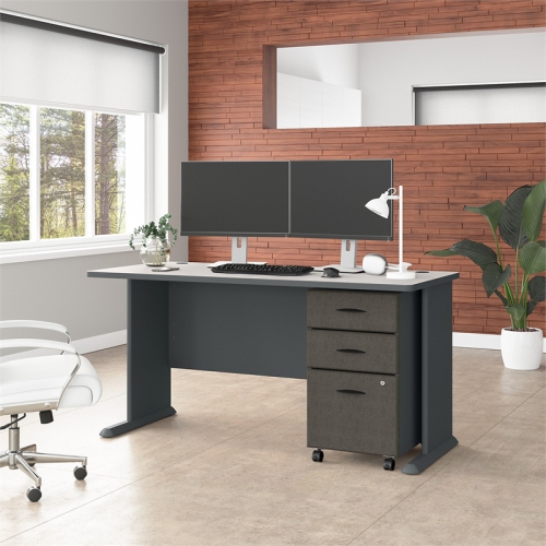 Series A 60" Desk with Mobile File Cabinet in Slate - Engineered Wood