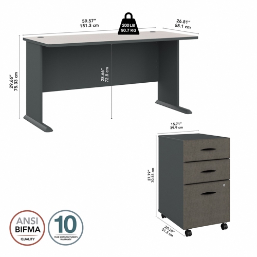 Series A 60" Desk with Mobile File Cabinet in Slate - Engineered Wood