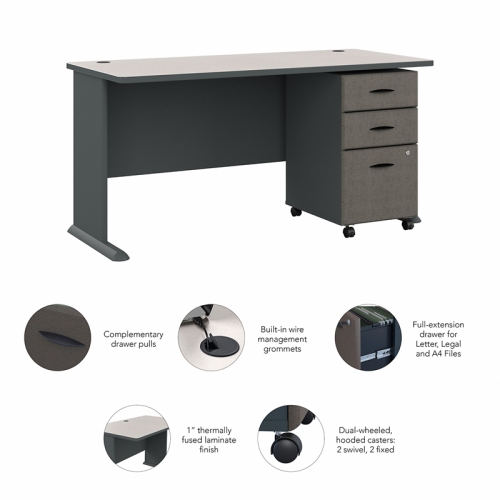 Series A 60" Desk with Mobile File Cabinet in Slate - Engineered Wood