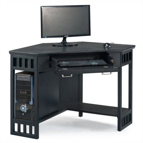 Leick Furniture Corner Computer Wood Desk in Black