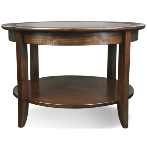 Leick Furniture Solid Wood Round Glass Top Coffee Table in Oak