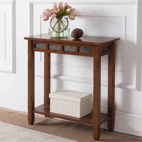 Leick Furniture Rustic Slate Hall Wood Stand in Oak Finish