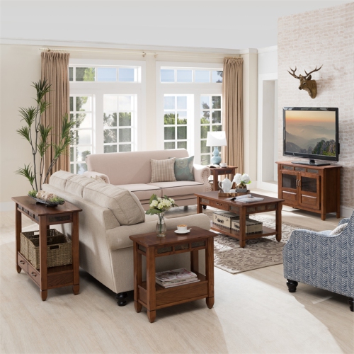 Leick Furniture Slatestone Chairside Wood End Table in a Rustic Oak Finish