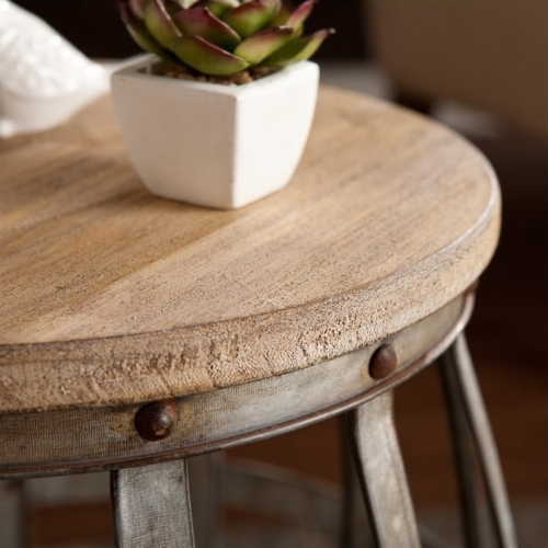 SEI Furniture Mencino Accent Table in Weathered Fir and Silver