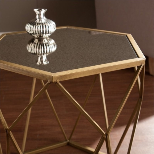 SEI Furniture Joelle Geometric Accent End Table in Gold