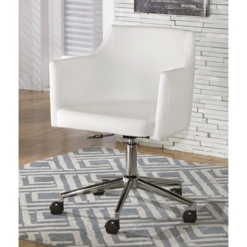 ASHLEY FURNITURE Ashley Baraga Faux Leather Adjustable Office Swivel Chair In White