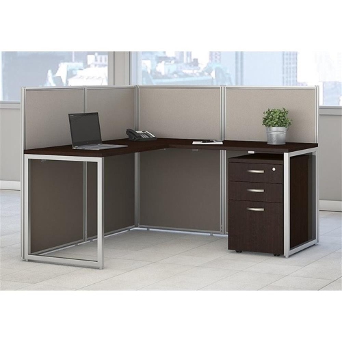 BBF  Bush Business Furniture Easy Office 3 Drawer L Computer Desk In Mocha Cherry