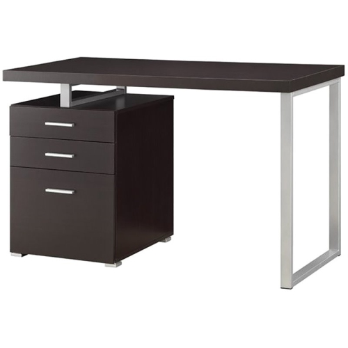 COASTER  3 Drawer Writing Desk In Cappuccino And In Silver