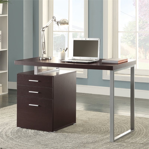 Coaster 3 Drawer Writing Desk in Cappuccino and Silver