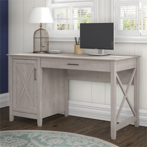 Key West 54W Computer Desk with Storage in Washed Gray - Engineered Wood