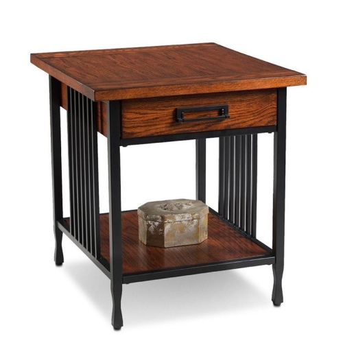 LEICK FURNITURE  Ironcraft Wood End Table In Burnished Oak In Mahogany I love the mix of wood and metal in this desk - it is so substantial and looks fantastic