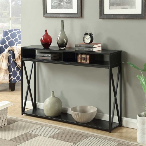 Convenience Concepts Tucson Deluxe Two-Tier Console Table in Black Wood  Finish