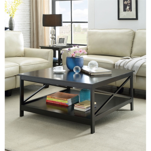 Convenience Concepts Oxford 36" Square Coffee Table in Black Wood Finish