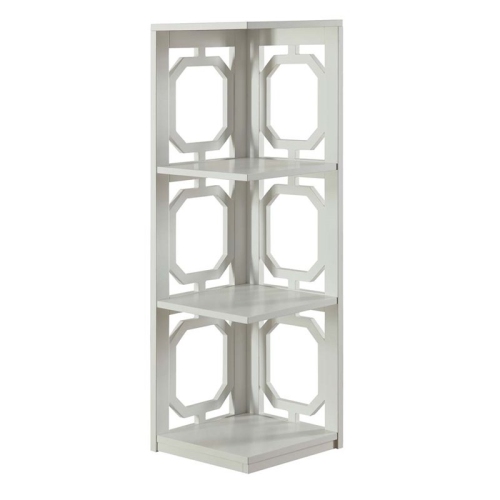 Convenience Concepts Omega Three-Shelf Corner Bookcase in White Wood Finish