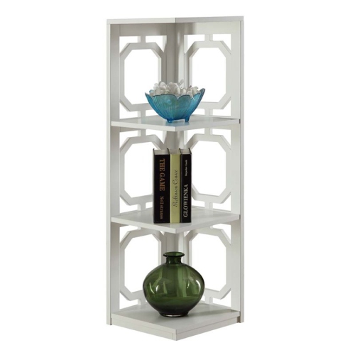 Convenience Concepts Omega Three-Shelf Corner Bookcase in White Wood Finish