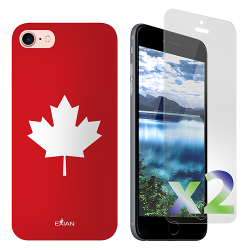 Exian iPhone 8 / 7 Screen Protectors X 2 and TPU Case Exian Design Maple Leaf White on Red