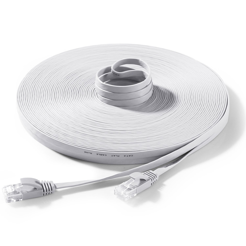 KUNOVA Ethernet Cable Cat6 Flat 100ft White, Network Cat 6 Patch Cable, Internet Cable With Snagless RJ45 Connectors