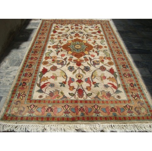Ahmedani Wow Medallion Flowers Rug Hand Knotted Wool Silk Carpet 3.1' x 5.1' Area Rug - Ivory