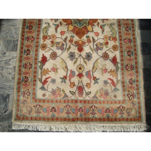 Ahmedani Wow Medallion Flowers Rug Hand Knotted Wool Silk Carpet 3.1' x 5.1' Area Rug - Ivory