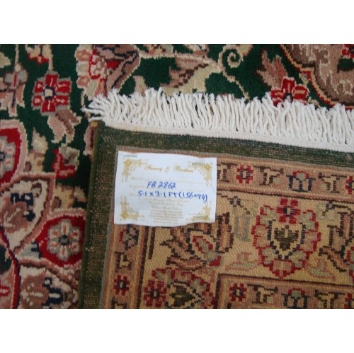 Ahmedani Royal Dark Green Ivory Beauty Floral Oriental Rug Hand Knotted Wool Silk Carpet 5.1' x 3.1' Area Rug - Dark Green