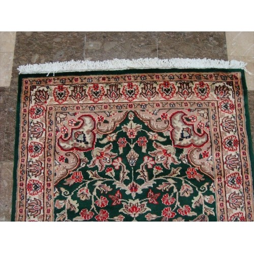 Ahmedani Royal Dark Green Ivory Beauty Floral Oriental Rug Hand Knotted Wool Silk Carpet 5.1' x 3.1' Area Rug - Dark Green