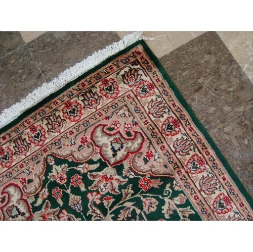 Ahmedani Royal Dark Green Ivory Beauty Floral Oriental Rug Hand Knotted Wool Silk Carpet 5.1' x 3.1' Area Rug - Dark Green