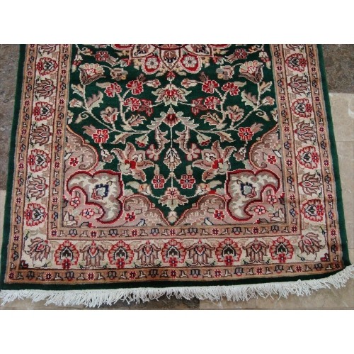 Ahmedani Royal Dark Green Ivory Beauty Floral Oriental Rug Hand Knotted Wool Silk Carpet 5.1' x 3.1' Area Rug - Dark Green