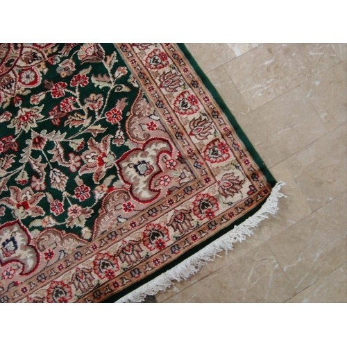 Ahmedani Royal Dark Green Ivory Beauty Floral Oriental Rug Hand Knotted Wool Silk Carpet 5.1' x 3.1' Area Rug - Dark Green